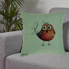 Perna Decorativa Pasare Rosie Exuberanta cu Spirale, 40x40 cm, Verde, Husa Detasabila, Perna Inclusa, BEKZ®