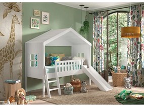 Pat pentru copii alb de tip casă/înalt din lemn masiv de pin 90x200 cm Housebed – Vipack