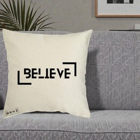 Perna Decorativa Believe Minimalist, 40x40 cm, Ecru, Husa Detasabila, Perna Inclusa, BEKZ®