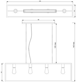 Lustră pe cablu FRAME 4xE27/60W/230V cupru