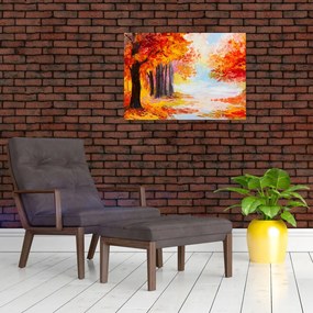 Tablou pe sticlă - Pictura, toamna colorată (70x50 cm)