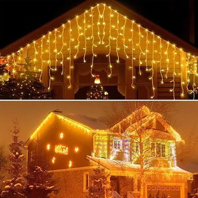 Instalație de Crăciun, 25 metri, franjuri cu led tip țurțuri, exterior, alb cald