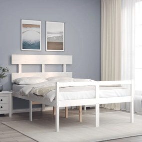 3195347 vidaXL Cadru de pat senior cu tăblie, 120x200 cm, alb, lemn masiv