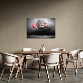 Tablou pe sticlă cu bile abstracte roșii (70x50 cm)