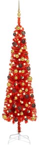 Set pom de Craciun subtire cu LED-uri si globuri, rosu, 180 cm 1, Rosu si auriu, 180 cm