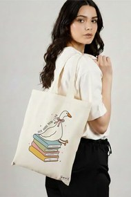 Sacosa de Panza pentru Cumparaturi, Geanta Tote, model Silly Goose 9, 38 x 34.5 cm, Alba, BEKZ®