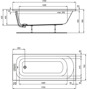 Cada baie incastrata Ideal Standard Simplicity, dreptunghiulara, 170x70 cm 1700x700 mm