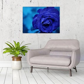 Tablou pe sticlă cu trandafir albastru (70x50 cm)
