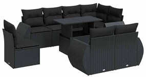 3326656 vidaXL Set mobilier de grădină cu perne, 9 piese, negru, poliratan