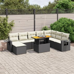 vidaXL Set mobilier de grădină cu perne, 9 piese, negru, poliratan