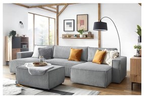 Taburet gri deschis cu tapițerie din catifea reiată Nihad – Bobochic Paris