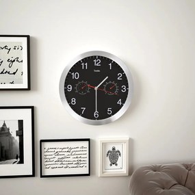 vidaXL Ceas perete mecanism cuarț, higrometru/termometru, negru, 30 cm