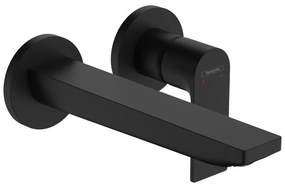 Baterie pentru lavoar Hansgrohe, Rebris E, montaj pe perete, cu ventil, pipa 200 mm, negru mat