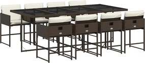 vidaXL Set mobilier de grădină cu perne, 9 piese, maro, poliratan