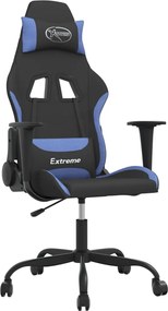 vidaXL Scaun de gaming cu masaj, negru și albastru, material textil