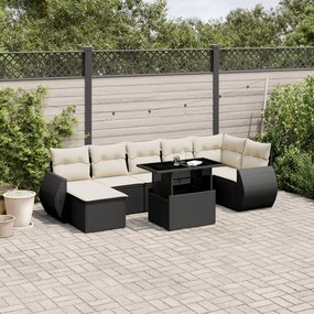 3268686 vidaXL Set mobilier de grădină cu perne, 8 piese, negru, poliratan