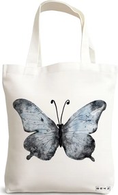 Sacosa de Panza pentru Cumparaturi, Geanta Tote, model Watercolor Butterfly 2, 38x34.5 cm, Alba, BEKZ®
