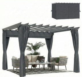 Outsunny Pergolă aprox. 3,6 x 3 m, pavilion de grădină, copertină din aluminiu cu acoperiș reglabil, gri închis | Aosom Romania
