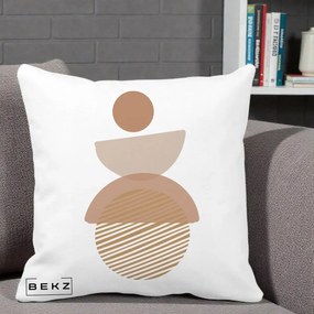 Perna Decorativa Geometric Boho Forme Terracotta, 40x40 cm, Alba Mata, Husa Detasabila, Perna Inclusa, BEKZ®