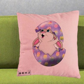 Perna Decorativa Iepuras din Ou de Pasti, 40x40 cm, Roz, Husa Detasabila, Perna Inclusa, BEKZ®