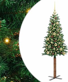 vidaXL Brad de Crăciun subțire Verde 150 cm PVC și lemn de PIN masiv