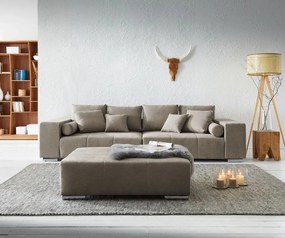 Canapea extensibilă dumonde cu ladă de depozitare si sezut confortabil din spuma high-density, Marbela Enjoy Camel XXL 295x100 cm cu taburet inclus