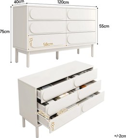 Dulap alb pentru sufragerie cu 6 sertare încăpătoare, Alb | Aosom Romania