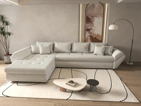 Colțar extensibil dumonde cu ladă de depozitare si sezut confortabil din spuma high-density, Loana XL Zoom Cream 335x185 cm