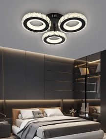 Lustra LED Cu Telecomanda, Elit's Cristal, 3 cercuri, Negru, 72 W