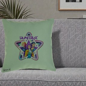 Perna Personalizata K-pop HUNTRX Trio Stea cu Pisica, 40x40 cm, Verde, Husa Detasabila, Perna Inclusa, BEKZ®