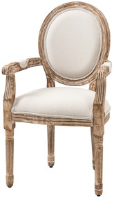 HOMCOM Scaun de dining design retro cu brațe și tapițerie groasă, scaun living în stil in pentru living, lemn de cauciuc crem + helle Holzfarbe 56 x 56 x 96 cm | Aosom Romania