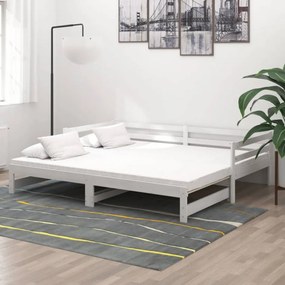 Pat extensibil de zi, alb, 2x(90x200) cm, lemn masiv de pin