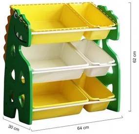 Raft colorat pentru jucării cu sertare - dinozaur