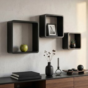 Set 3 rafturi decorative din lemn, H&amp;S Collection, negre, 23/25,8/28,5