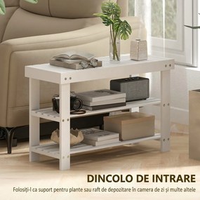 HOMCOM Pantofar tip Băncuță pentru Hol cu 3 Niveluri, 70x28x45 cm, Lemn natural | Aosom Romania