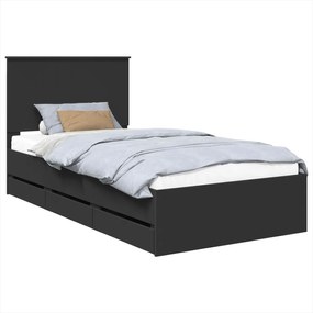 vidaXL Cadru de pat cu headboard Negru 100 x 200 cm Lemn Ingineresc