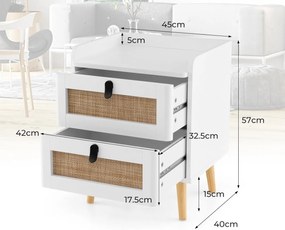 NOA68 - Set 2 Noptiere cu 2 sau 3 sertare, 45/60 cm, dormitor - Alb - Maro