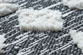 Covor ECO SISAL BOHO MOROC Etno Zig zag 22319 franjuri - două niveluri de lână gri / cremă, covor reciclat