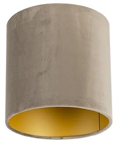 Abajur din catifea Taupe 20/20/20 cu interior auriu