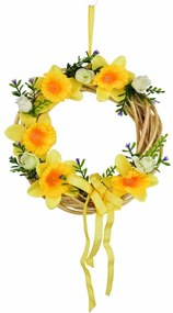 Coroană de primăvară din răchită cu narcisegalbene, 20 cm