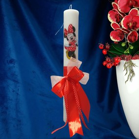 Lumanare botez decorata saten rosu 7 cm, 35 cm