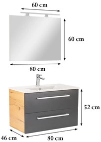 Mobilier complet de baie Vario Clam 80 stejar-antracit