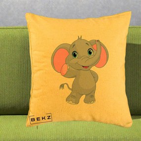 Perna Decorativa Pui de Elefant Kawaii, 40x40 cm, Galben, Husa Detasabila, Perna Inclusa, BEKZ®