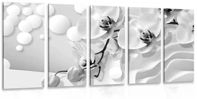 Tablou 5-piese orhidee în alb-negru pe un fundal abstract