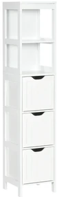 HOMCOM Coloană înaltă de Baie Îngustă cu 3 Sertare și 2 Rafturi Deschise Stil Modern 30x30x141,6 cm Alb | Aosom Romania