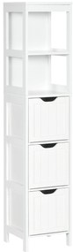 HOMCOM Coloană înaltă de Baie Îngustă cu 3 Sertare și 2 Rafturi Deschise Stil Modern 30x30x141,6 cm Alb | Aosom Romania