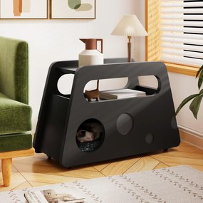 Măsuță laterală cu roți, colțuri rotunjite, mobilă, economisitoare de spațiu, pentru living și dormitor, 81x33x51,5 cm, Negru