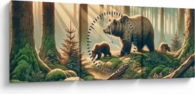 Tablou - Urși în pădure (cu ceas) (90x30 cm)
