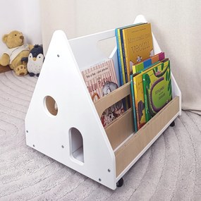 Biblioteca Montessori cu roti, in forma de casuta BOOKY Pearl White
