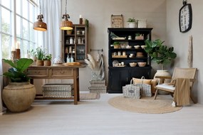 Vitrina de perete, din lemn masiv si furnir, cu 2 usi si 3 rafturi, aspect rustic, Marseille
